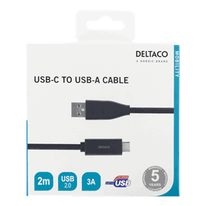 KABEL 2M SORT  USB-C TIL USB-A