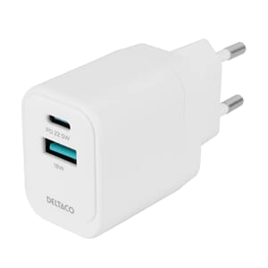 VEGGLADER DELTACO USB-A OG USB-C HVIT
