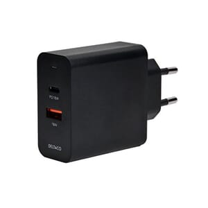 VEGGLADER DELTACO USB-A OG USB-C SORT