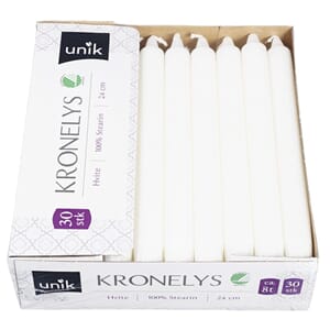 KRONELYS HVIT 100% STEARIN 24CM (30) UNIK