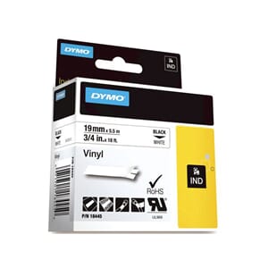 TAPE DYMO RHINO VINYL SORT/HVIT 19MM
