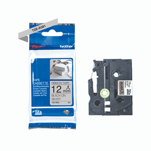 TAPE BROTHER TZER SATIN 12MM X 4M SORT PÅ SØLV